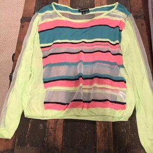 Trouve Neon Mesh Stripe Sweater Size XS